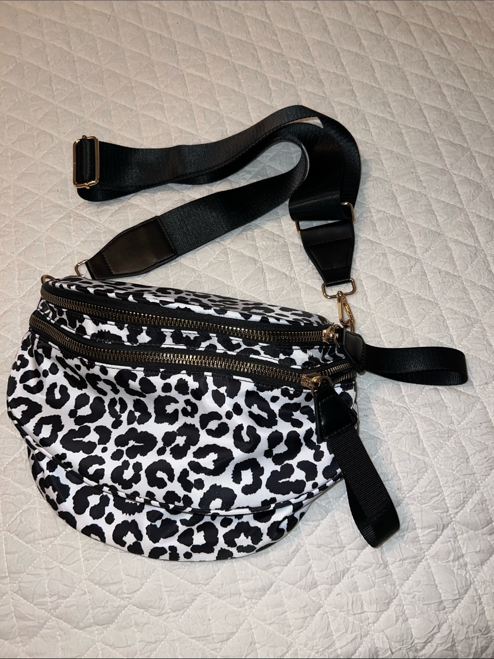 Black & White Leopard Print Crossbody Belt Bag
